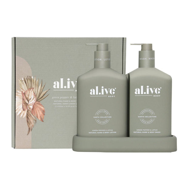 Al.ive Body - Wash & Lotion Duo + Tray - Green Pepper & Lotus