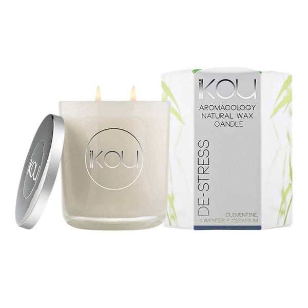 iKOU - De-Stress - Aromacology Natural Wax Candle - Clementine, Lavender & Geranium - Oscura - Bath, Body & Home Fragrance